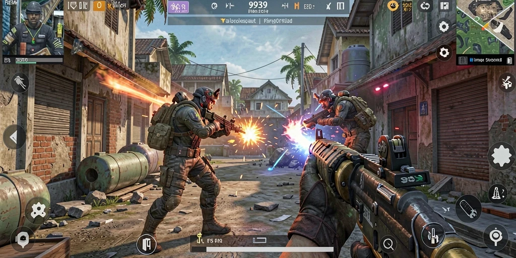 Tampilan gameplay menegangkan dalam 9939, dengan aksi FPS yang seru.
