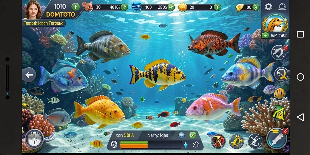 Tangkapan layar gameplay DOMTOTO menampilkan aksi seru tembak ikan.
