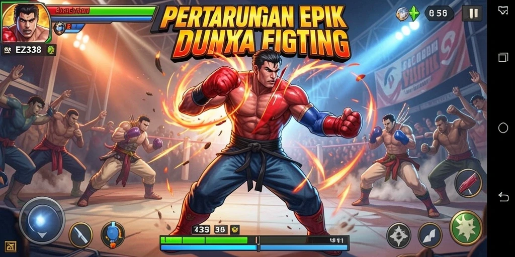 Tangkapan layar dari gameplay EZ338 yang intens dan menegangkan.
