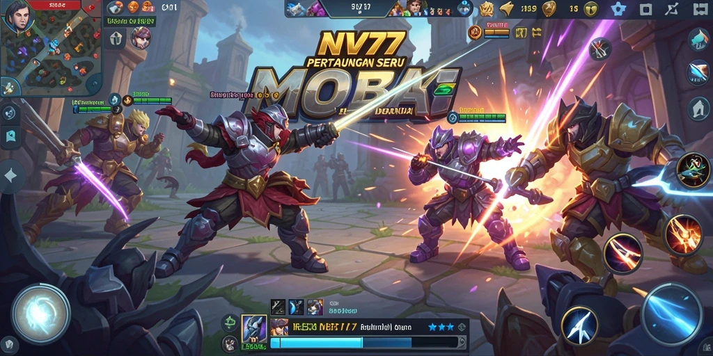 Screenshot NV77 menampilkan pertempuran seru di arena MOBA.