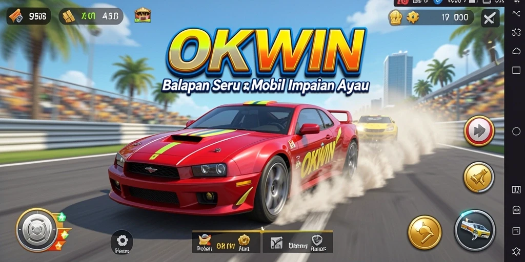 Screenshot gameplay OKWIN dengan aksi balapan mendebarkan.