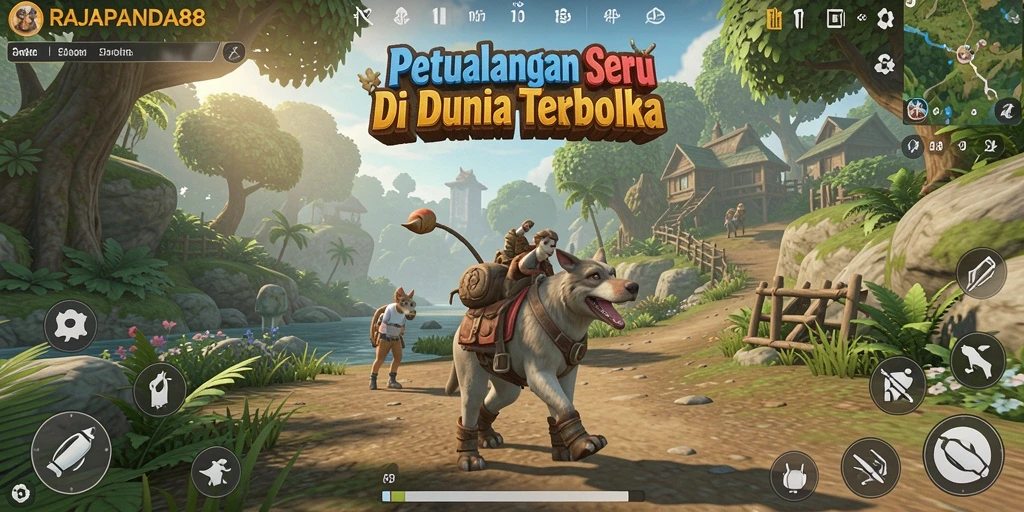 Screenshot gameplay RAJAPANDA88 yang menunjukkan eksplorasi dunia terbuka.