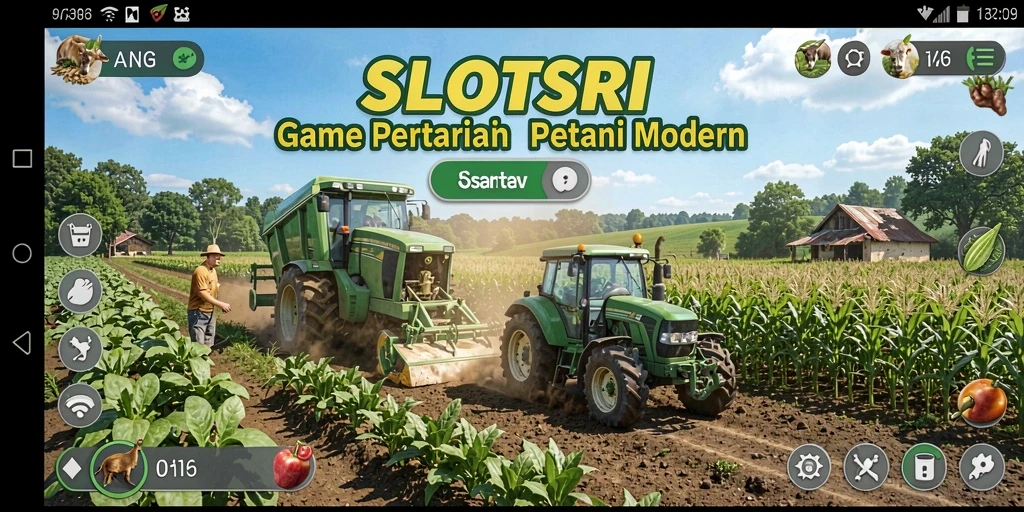 Screenshot utama SLOTSRI menampilkan aktivitas bertani yang interaktif.