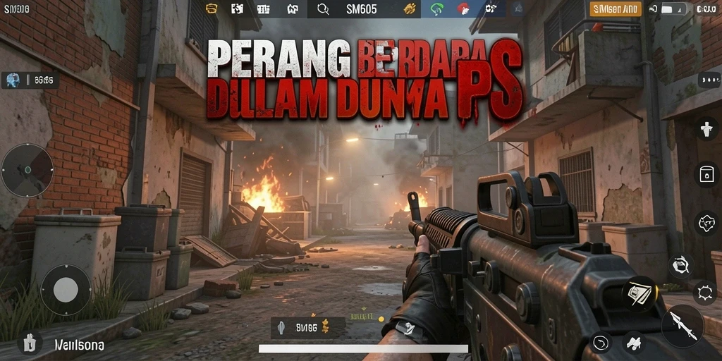 Screenshot gameplay SM605 dengan aksi tembak-menembak yang dramatis.