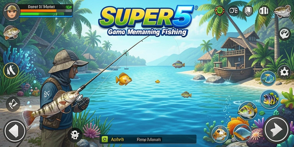 Tampilan gameplay SUPER5 yang menarik saat menangkap ikan.